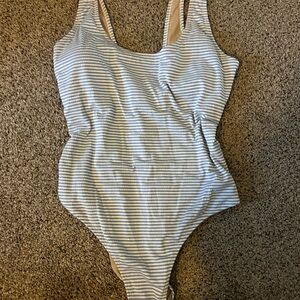 Old Navy Blue and White Striped One Piece Swimsuit